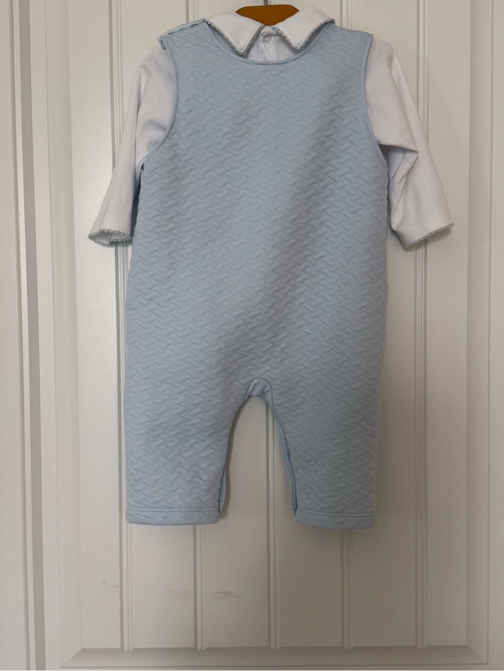 Kissy Kissy Classic Jacquard Overall Set Baby Blue & White Size 9M - Picture 2 of 6